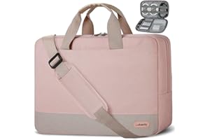 LUBARDY Laptop Bag 15.6 Inch for Women Men Water-resistant Laptop Sleeve Case Shoulder Bag with Cable Organize Bag Business Computer Briefcase College Laptop Carrier 13.3-15.6 Inch Pink