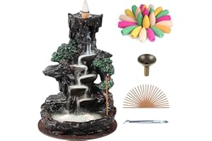 SOLEJAZZ Backflow Incense Burner Waterfall/Mountain Tower Incense Holders, with 120 Backflow Incense Cones, 30 Incense Sticks, Home Decor Aromatcherapy Ornamen