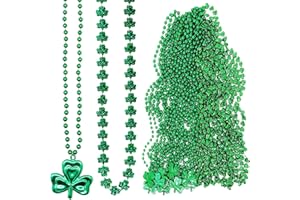 4E's Novelty St Patricks Day Beads Necklace (24 Pack) Bulk Green Beads Shamrock Necklaces, St Patricks Day Gifts Bulk, 33" Kid Party Favor Supplies Costume Parade Outfit Accessories