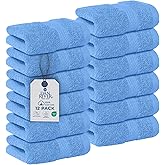 DAN RIVER 12-Pack Premium 100% Cotton Medium Blue Face Towels for Bathroom - Reusable Face Wash Cloths for Showering 12x12 Inches - 550 GSM Super Soft & Absorbent Luxury WashCloths for Body, Spa & Gym