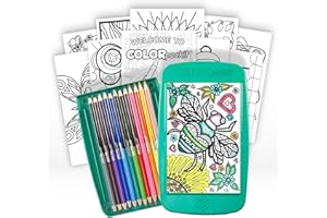 Colorpockit Coloring Kit Travel Art Set with Colored Pencils, 4x6 Coloring Cards, Built in Sharpener, Mess Free Trip Activities for Airplanes or Car, 8.5 x 5, 28 pieces