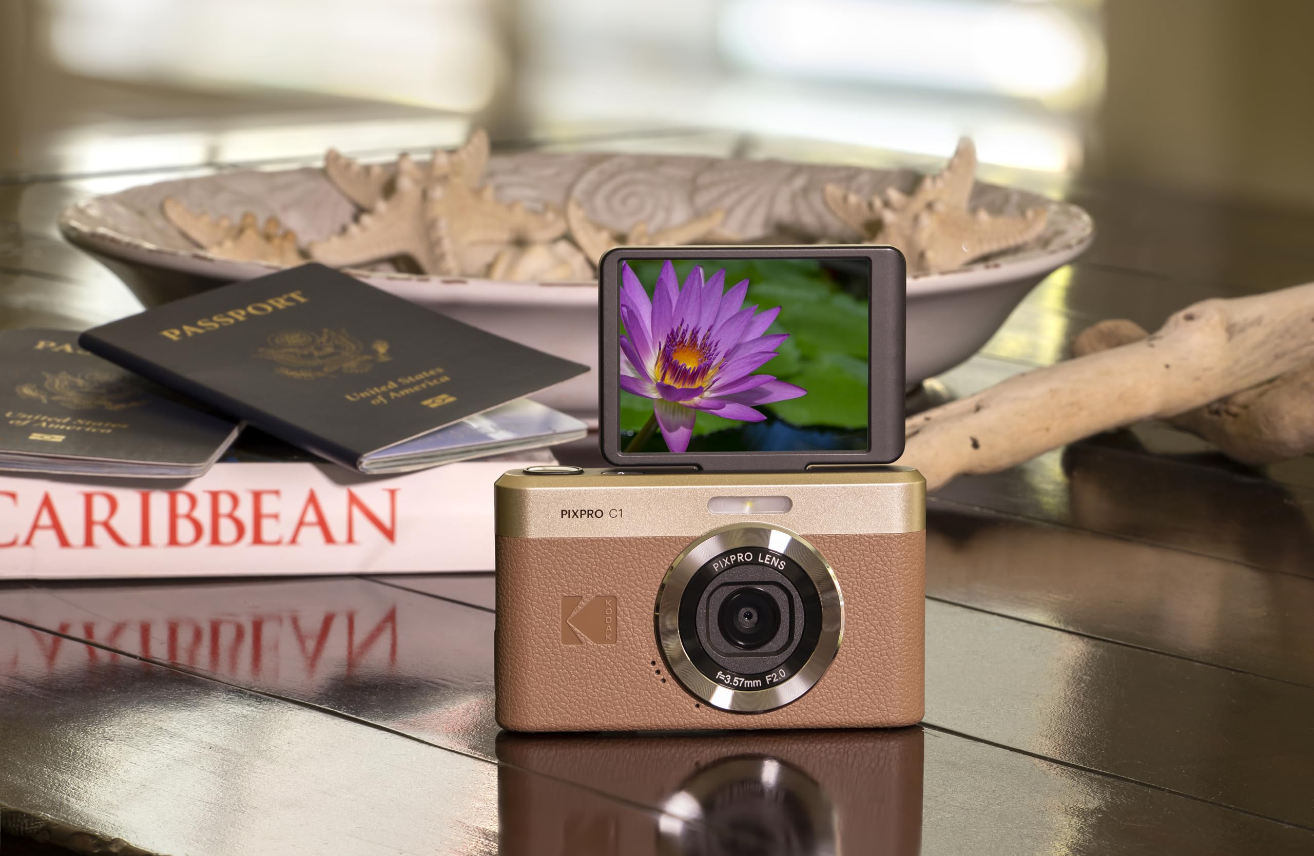 Kodak PIXPRO C1 Friendly Zoom Digital Camera - 13MP Compact Point and Shoot with 2.8” 180° Tilt LCD Flip Screen, Retro Vintage Design with 4X Zoom and 1080P Full HD Video for Travel, Vlogging, Brown