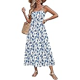 Zeagoo Women's Summer Casual Boho Sundress Spaghetti Strap Square Neck Flowy Midi Dresses A Line Beach Dress with Pockets