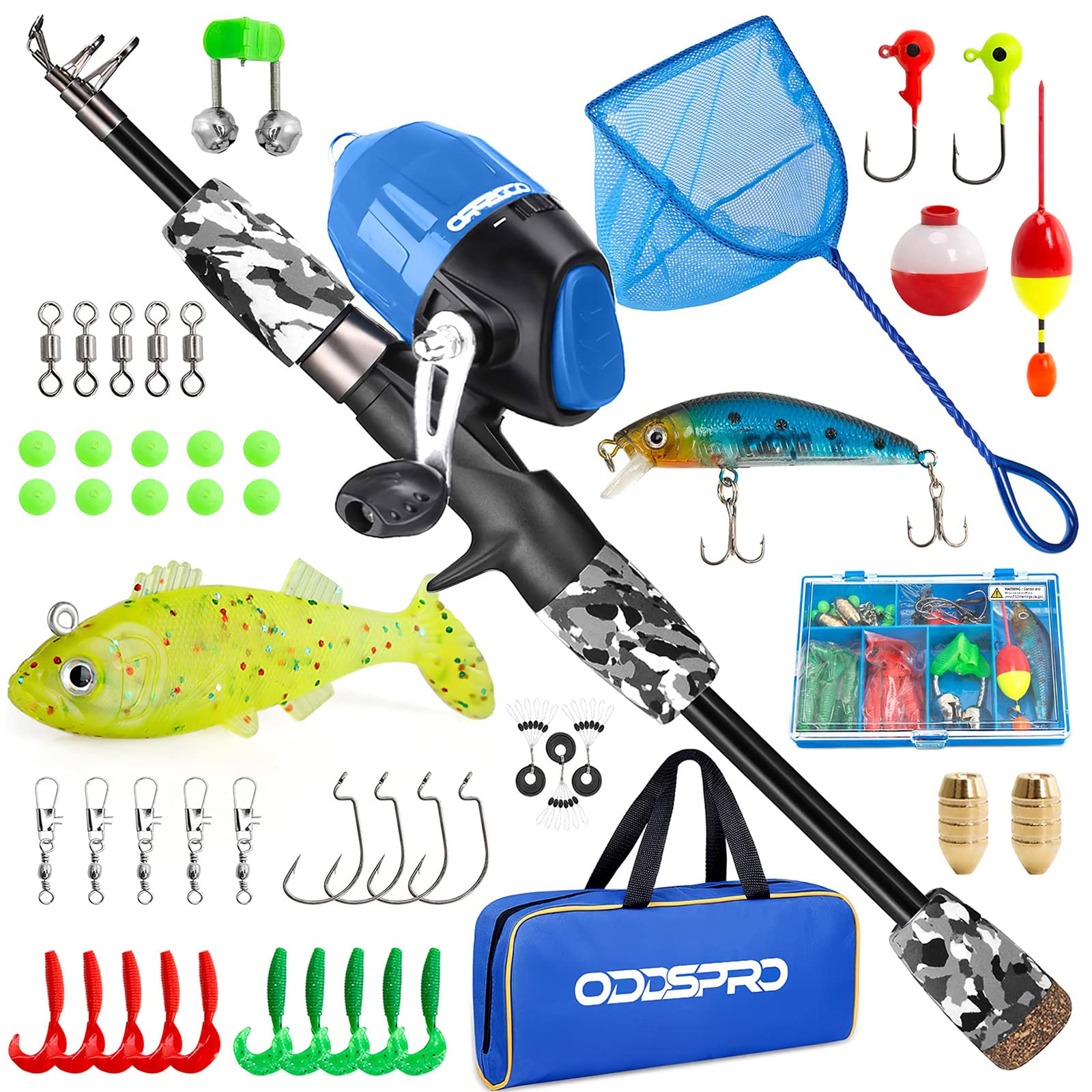 Photo 1 of ODDSPRO Kids Fishing Pole - Kids Fishing Starter Kit - with Tackle Box, Reel, Practice Plug, Beginner's Guide and Travel Bag for Boys, Girls