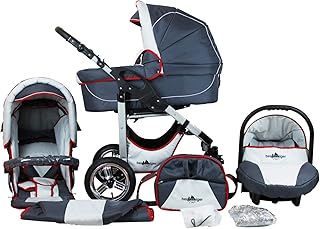Bergsteiger Capri Kinderwagen 3 in 1 Kombikinderwagen Megaset 10 teilig inkl. Babyschale, Babywanne, Sportwagen und Zubehör