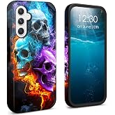 BPQOJB for Galaxy A17 5G Phone Case 2025 Dual Layer Cover Hard PC + Soft TPU Black Shockproof Protective Phone Case for Samsung Galaxy A17 5G 6.7 inch - Cute Fire Skulls