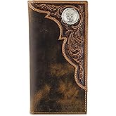 F&L CLASSIC Men's RFID Vintage Look Genuine Leather Long Bifold Wallet Checkbook Wallets,brown,240-82