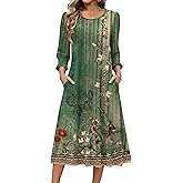Zeagoo Summer Dresses for Women 2026 3/4 Sleeve Dress for Women Floral Midi Dresses for Casual Womens Dresses with Pockets