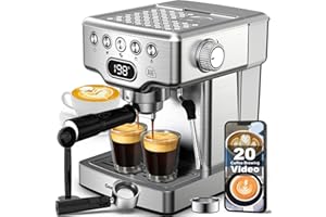 Geek Chef Espresso Machine 20 Bar, Espresso Coffee Maker with Fast Heating, Latte & Cappuccino Maker with Milk Frother Steam Wand, 1.8L Water Tank, Temperature Display, Stainless Steel