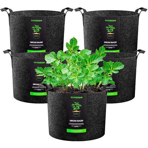 VIVOSUN 5-Pack 30 Gallons Grow Bags Heavy Duty Thickened Nonwoven Fabric Pots with Handles