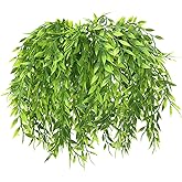PASYOU Artificial Willow, Plastic Plants Greenery Leaves Fake Hanging Vine Faux Ivy for Home Indoor Outdoor Garden Door Wall DIY Basket Planter Filler Wedding Party Decoration UV Resistant - 4 Pack