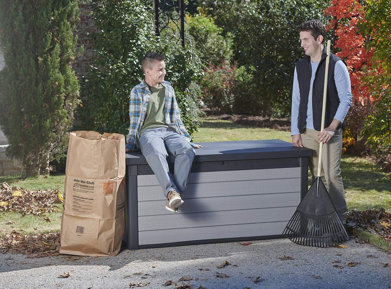 Keter Denali 150 Gallon Resin Large Deck Box-Organization and Storage for Patio Furniture, Outdoor Cushions, Garden Tools and Pool Toys, Grey & Black : Garden & Outdoor