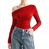 SUUKSESS Women Long Sleeve Off Shoulder Tops Trendy Cowl Neck Going Out Shirt for Fall