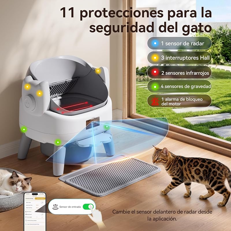 Caixa de areia auto-limpante para gatos de design aberto, degrau de entrada