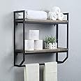 MBQQ Towel Rack with Towel Bar,2-Tier 24" Bathroom Shelves Wall Mounted,Rustic Wall Shelf Over Toilet,Utility Storage Shelf Rack,Floating Shelves Towel Holder,Black
