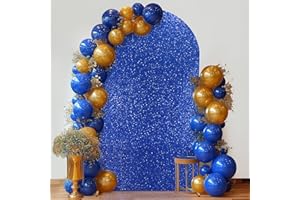 PARTISKY Bling Royal Blue Arch Backdrop Cover, 7.2 FT Sequin & Fabric Arch Backdrop Cover Round Top Chiara Backdrop Stand Covers for Birthday Party Ceremony Baby Shower Banquet Decoration
