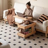 Vadisun 100% Solid Wood Lift Top End Table with Swivel Top, Sofa Couch Table with Wheels, Small Bedside Table for Living Room, Recliner and Small Places(Natural, Fully Assembled Furniture)