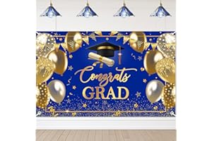 Avezano Graduation Banner Congrats Grad Class of 2025 Backdrop Blue Gold Congratulation Graduation Backdrop for 2025 Graduation Party Decorations High School College Prom Graduation Background