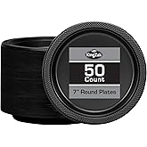 Hanna K. Signature Black Plastic Party Plates – 7-Inch Heavy Duty Disposable Plates, 50 Count, Party Supplies for Appetizers, Cake & Dessert