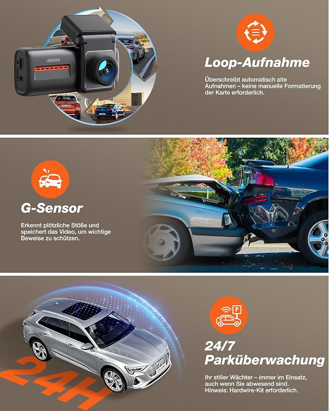 4K Dashcam Auto Vorne Hinten, WiFi 6 Auto Kamera mit 32GB SD Karte