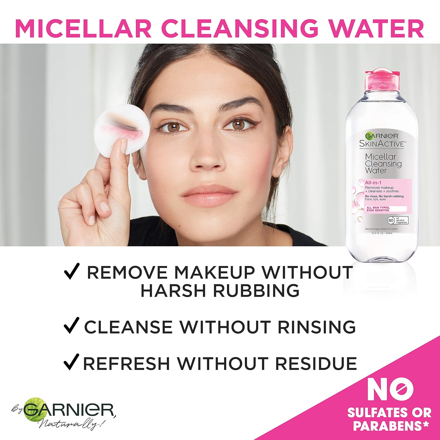 Garnier SkinActive Micellar Cleansing Water, For All Skin Types, 13.5 Fl Oz: Beauty