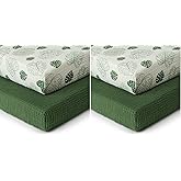 Blissful Diary Muslin Crib Sheets for Girl Boy, Boho Neutral Soft Cotton Baby Sheet for 52''x28'' Standard Crib Mattress, 4 Pack(Monstera&Dark Green)