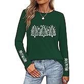 Women's Christmas Shirts Long Sleeve Merry Christmas Tree Shirts for Women Xmas Holiday Party Tees Tops