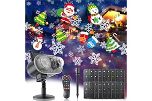 CHICLEW Christmas Halloween Projector Lights Outdoor, Waterproof Ocean Wave Snowflake Light 160 Combination Scenarios, Holiday Projector Lights for Xmas Thanksgiving Indoor Party, 16 Pattern Slides 10 Colors