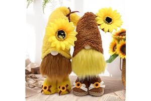 Upltowtme Sunflower Gnomes Decor, Summer Gnomes Tiered Tray Decorations, Gnomes Plush, Scandinavian Swedish Nisse Tomte, Home Spring Flower Ornaments with Yellow Brown Hat, Springtime Gifts Set of 2