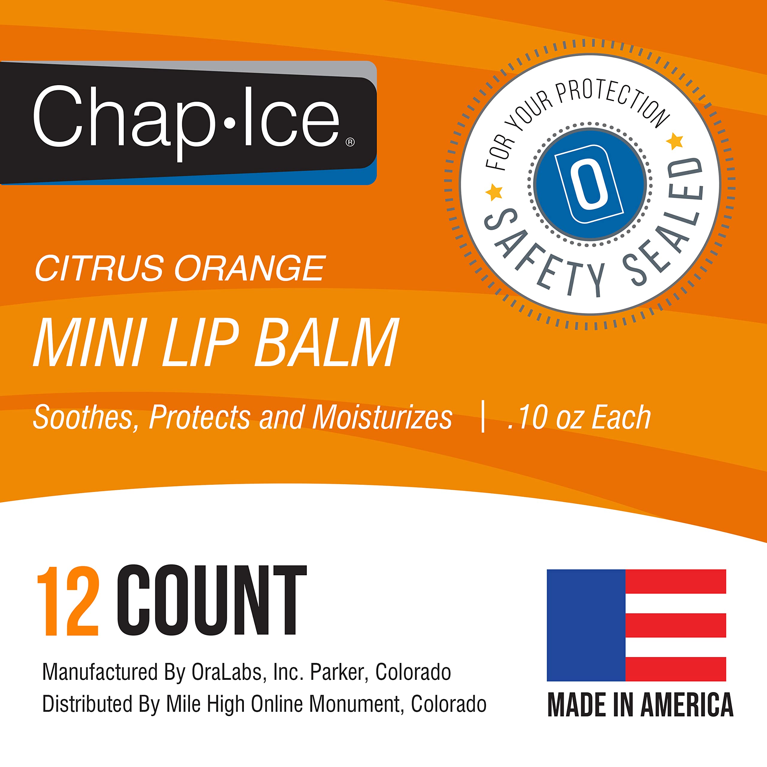Chap-Ice 12-Count Mini Citrus Orange Lip Balms Fortified with Vitamin E for Dry, Cracked Lips | Made in USA