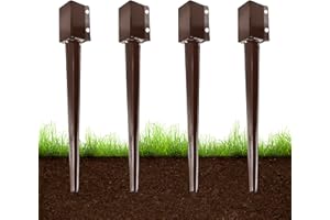 ARIFARO Fence Post Anchor Ground Spike Heavy Duty Metal Powder Coated Fence Stakes Post, 4x4 inch(3.5 x3.5 inch Inner) Pack of 4 (Brown, 32 inch)