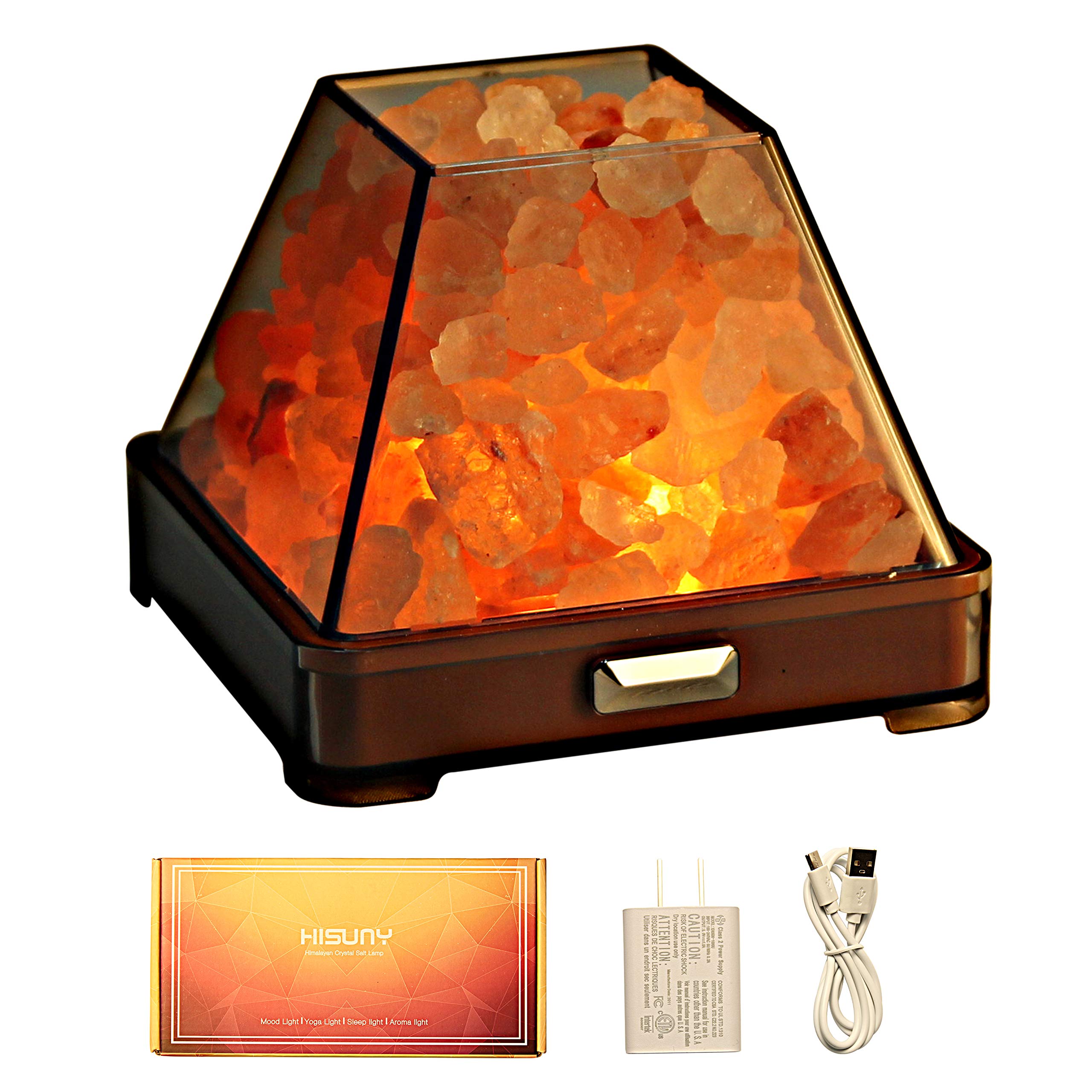 USB Himalayan Rock Salt Lamp, Natural Crystal Salt Light, Mini USB LED Night Lamp with 6 Way Dimmer Switch, Smart Heating Night Light for Decoration Gift, Sleeping Aid and Stress Relief, A-Shape
