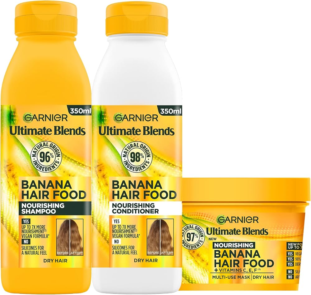 Garnier Nourishing Banana Hair Food Shampoo Conditioner Mask Set Dry Hair