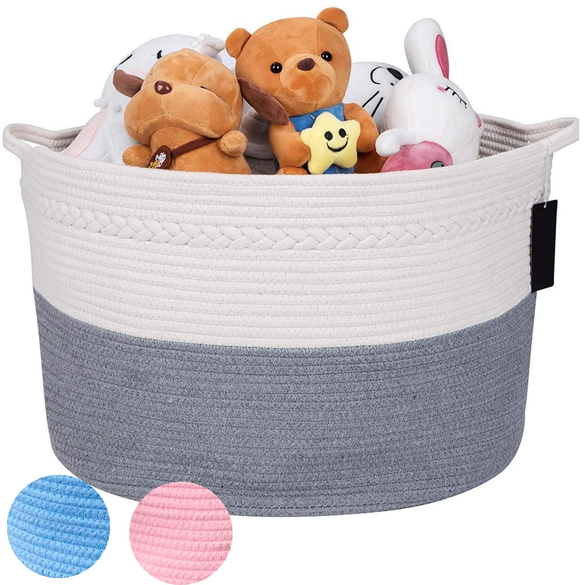 Cotton Rope Basket - Extra Large Grey Storage Basket With Handles. Woven Storage Basket For Blankets, Toys, Clothes, Shoes