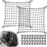 Hitro 2 Pack Small Motorcycle Cargo Net 15"x15" Bungee Net with Hooks | Natural Latex Core Bungee Net with 20 Adjustable Hooks, Holds Helmet Backpack, Fits Bike Rear Seat, ATV, Snowmobile