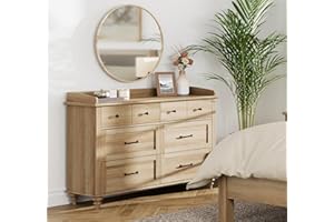 WAMPAT Farmhouse Dresser for Bedroom with 6 Drawers, Kids Dressers with Wide Chest of Drawers, Light Wood Dresser TV Stand for Living Room, Baby Closet Storage Organizer for Nursery, Hallway, Oak