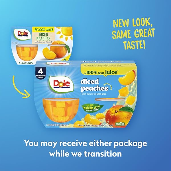 DOLE FRUIT BOWLS, DICED PEACHES IN 100% FRUIT JUICE, (2 PACK )