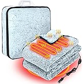 Riakrum 12v Heated Car Blanket 58" x 43", 3 Heating Level Electric Heated Blanket Portable Throw with Temperature Controller Cigarette Lighter Socket for Truck Winter (White and Blue,Solid)