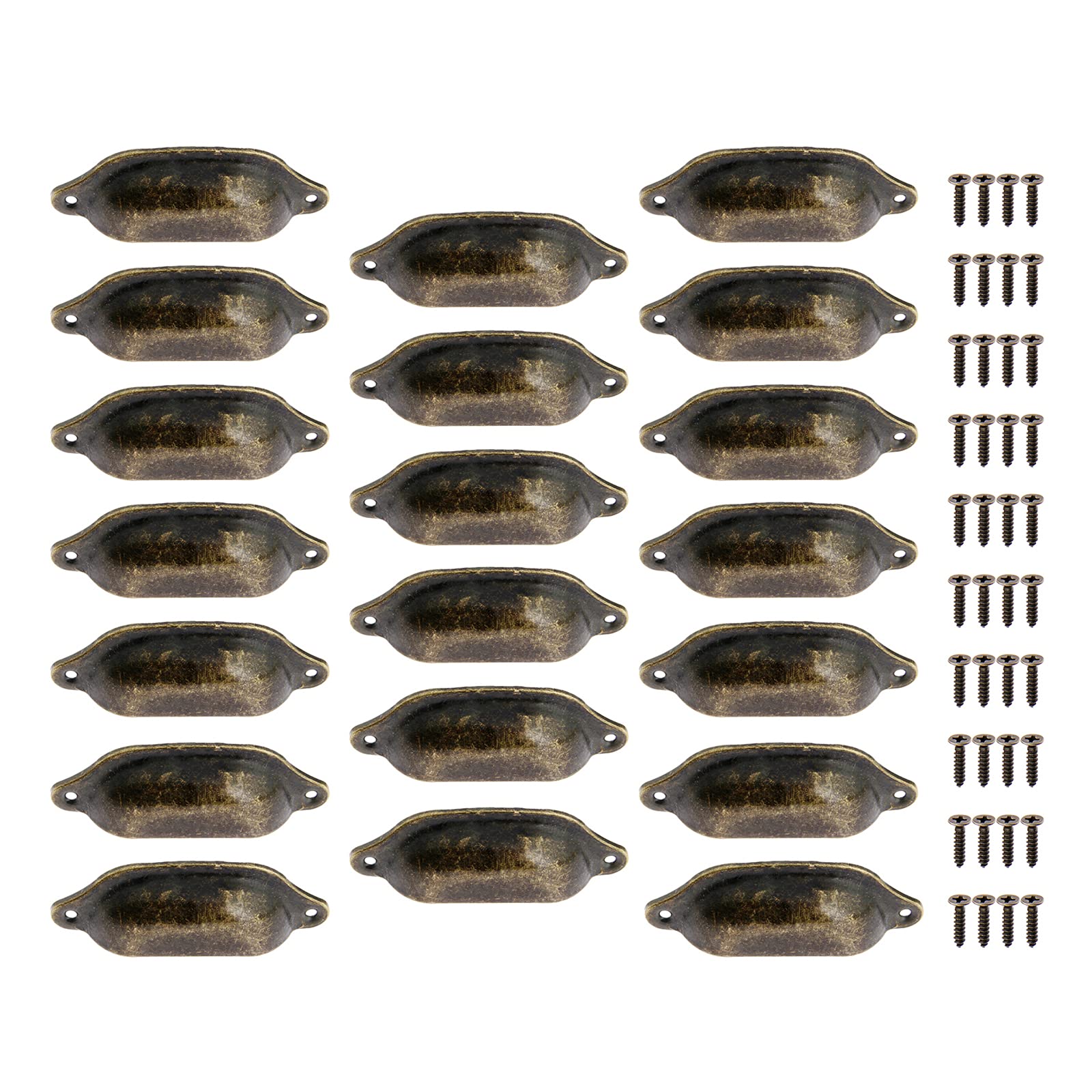 Yetaha 20pcs Cup Door Handles, Cabinet Shell Cupped Handle Pull Knob,98 * 35mm Antique Drawer Cupboard Office Cabinet Furniture Bedroom Wardrobe Closet Dresser Shell Pull Handles with Screws, Bronze