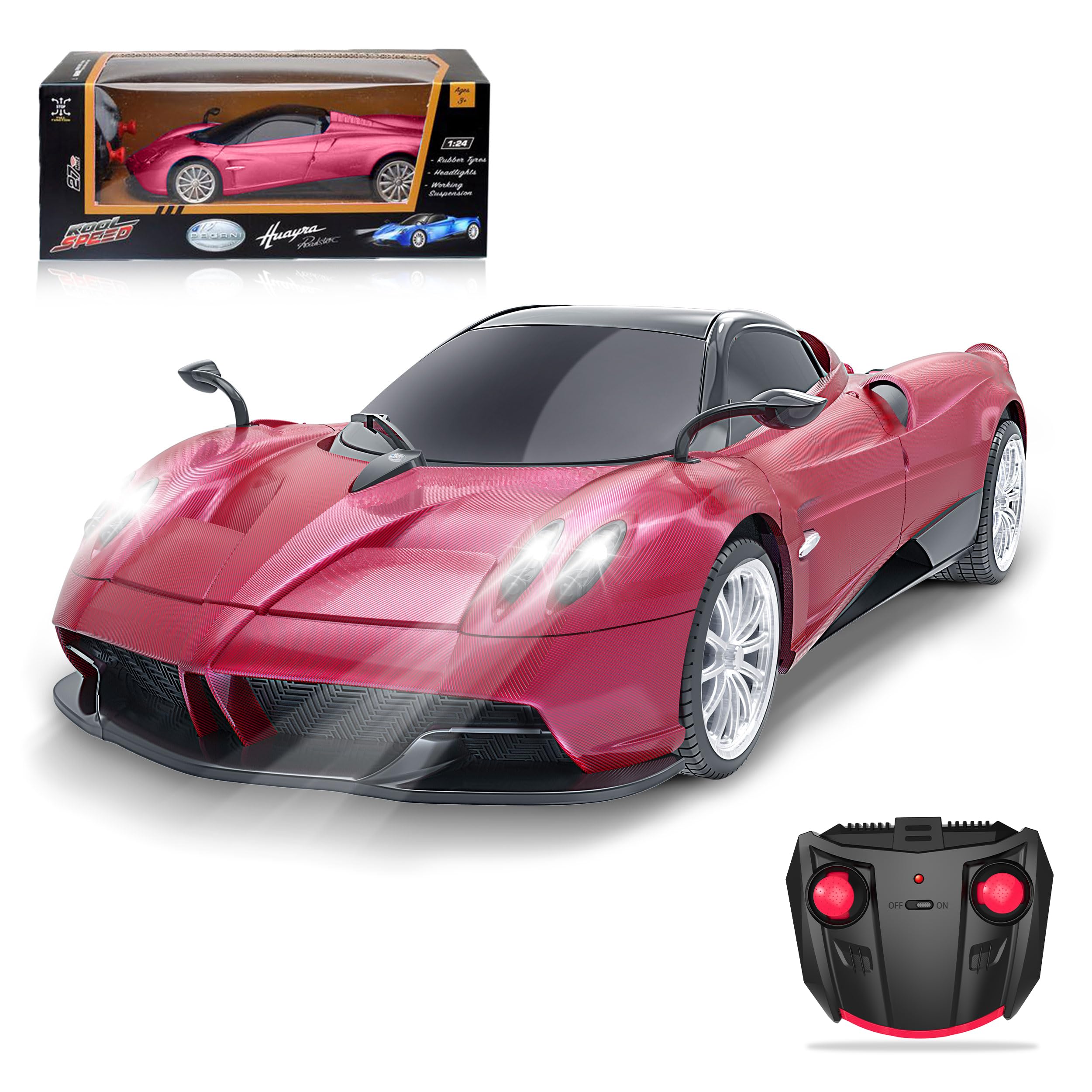 Kool Speed Remote Control Cars 1:24 Pagani Huayra Roadster Officially Licensed RC Toy Car for Boys Birthday Gift - Red