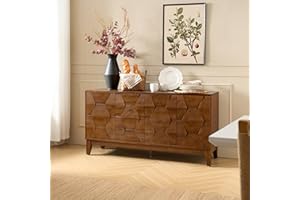 HULALA HOME Mid Century Sideboard Buffet Cabinet with Solid Wood Legs, 60" Kitchen Storage Cabinet Credenza with 4 Doors and 2 Shelves, Accent Console Table, Walnut