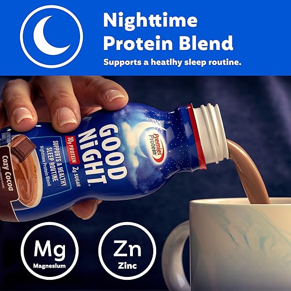PREMIER PROTEIN GOOD NIGHT PROTEIN SHAKE, CARAMEL BLISS, 10G PROTEIN, 2G SUGAR, 12 VITAMINS & MINERALS, NIGHTTIME PROTEIN BLEND, MAGNESIUM, ZINC, 8.75 FL OZ, 12 PACK
