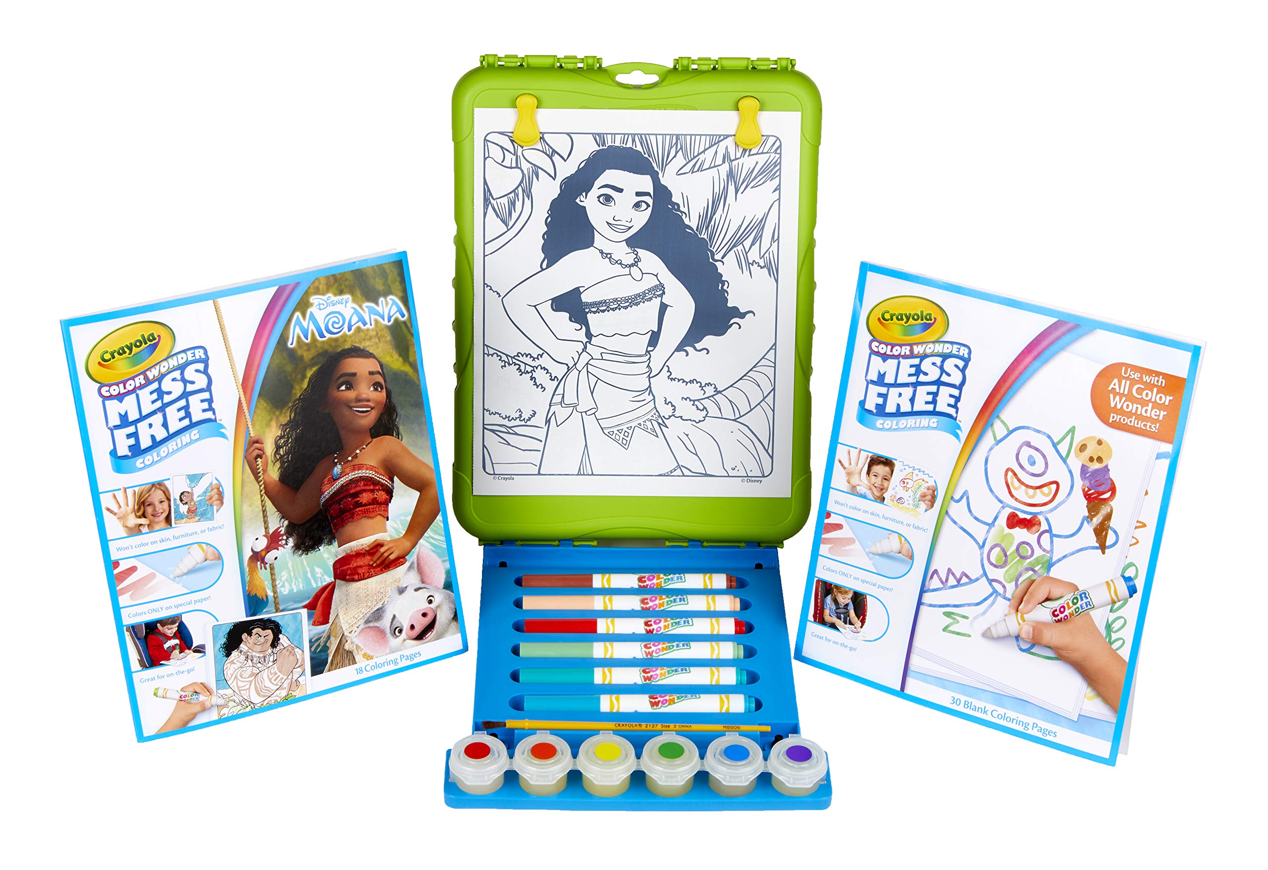 CRAYOLA Color Wonder Travel Easel Moana Pages with Bonus Pages, Markers and Color Wonder Paint Coloring Travel Books and Esel MEGA Set — image 1