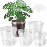 MeiVista 8 Pack Clear Nursery Pots with Drainage Holes, 5/6/6.7/7.5 Inch | Sturdy Transparent Plastic Planters for Indoor &amp; Outdoor, Includes 10 Labels, Ideal for Seed Starting and Planting