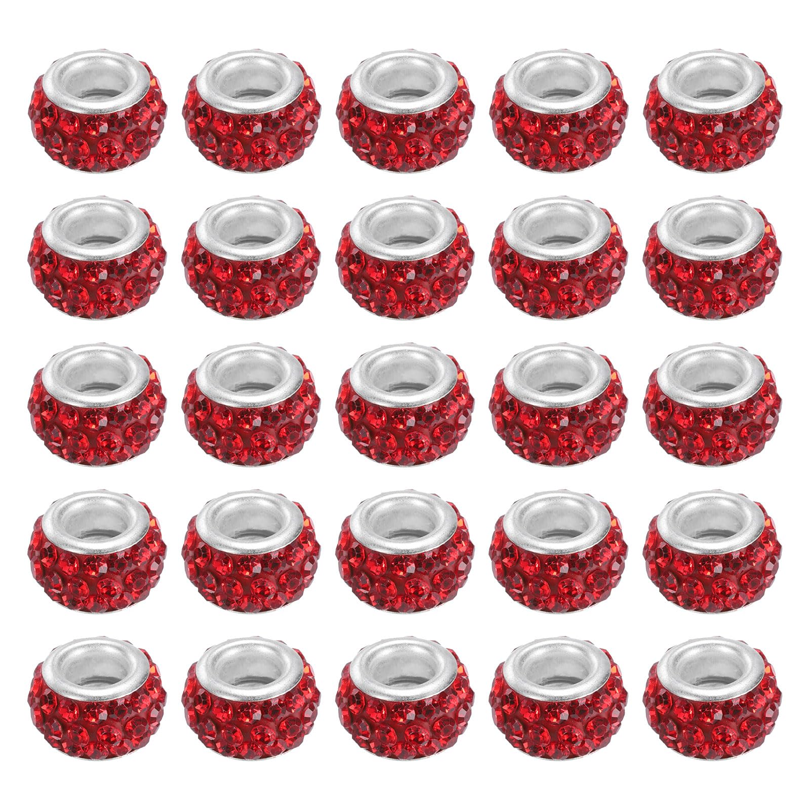 PATIKIL 12mm Rhinestone European Beads, 60Pcs European Large Hole Crystal Charm Beads Spacer Beads Hair Bead for DIY Jewelry Making, Red