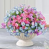 AmberFun 12PCS Artificial Flowers for Outdoor Decorations, Realistic Faux Silk Petunia Flowers for Outside, Fake Plants Morning Glory with Eucalyptus Porch Patio Planters Window Boxes Decor