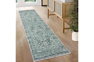 KUTA Oriental Runners for Hallways 2x6 Green, Vintage Floral Rug Non-Slip Washable Kitchen Rugs Runner Ultra Soft Printed Retro Distressed Flower Carpet Rug Entryway Runner Rug for Bedroom Nursery