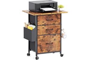 Flrrtenv Filing Cabinet with 3 Fabric Drawers, Mobile File Cabinet with Wheels & Adjustable Feet, Printer Stand for Home Offi