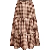 CIDER Gingham Tiered Maxi Skirt Long Skirts for Women A Line High Waist Flowy Skirt Casual Woven Midi Skirt