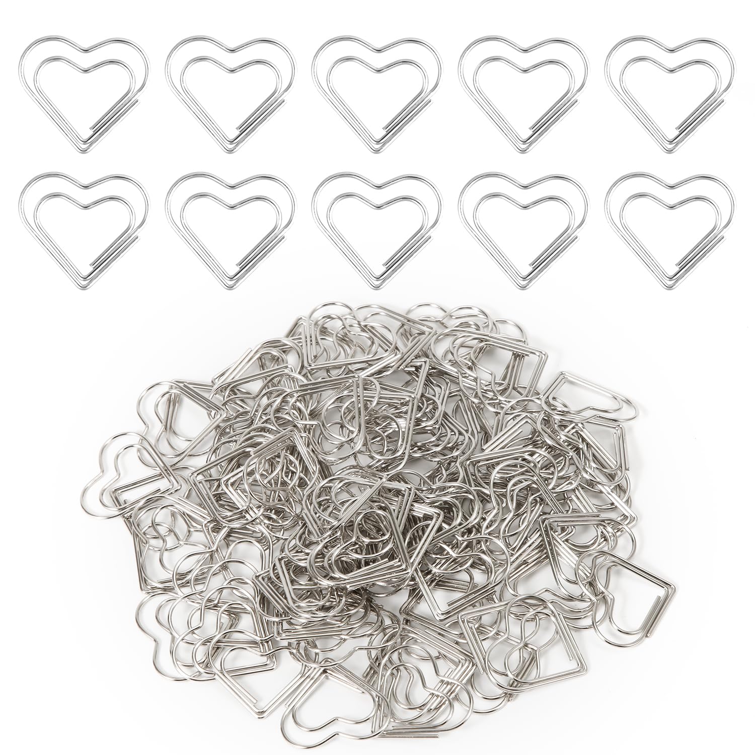 100pcs Mini Cute Love Heart Paper Clips - Stainless Steel Metal Small Bookmarks for Sorting, Organizing, Crafts, Papers, Kids, Office, School, Home Use (Silver)